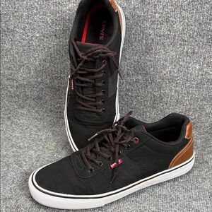 Levi's Miles Men’s Black Canvas Sneakers Brown Leather Heel Accent Size 10.5